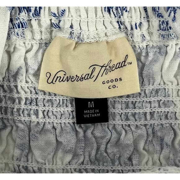 Universal Thread Blue Floral Smocked Linen Spaghetti Strap Sundress Dress Size M - Picture 3 of 7